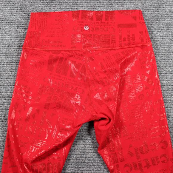 Lululemon Leggings Womens 8 Red High Rise 26" Foil Text Print - Picture 9 of 10